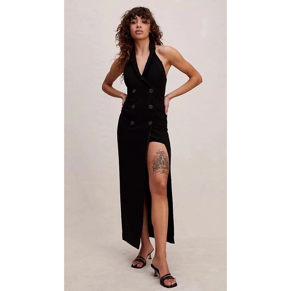 NWT Free People RUMER Arden Blazer Maxi Dress Black Elegant Halter Neck Collar L